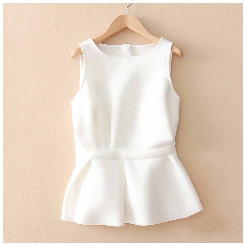 Eggshell White Gathered Scuba Fabric Peplum Top - Picture 8 of 8
